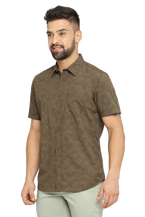 Slim Fit Cotton Poplin Printed Halfsleeves Shirt