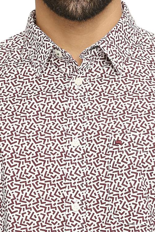 Slim Fit Cotton Poplin Printed Halfsleeves Shirt