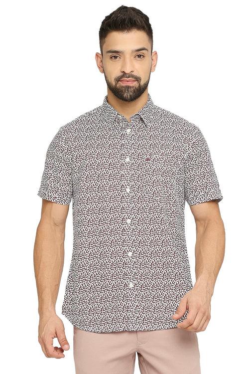 Slim Fit Cotton Poplin Printed Halfsleeves Shirt