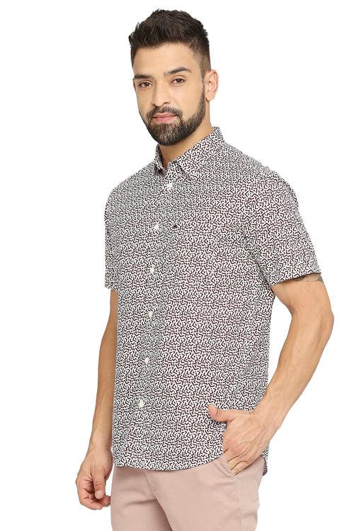 Slim Fit Cotton Poplin Printed Halfsleeves Shirt