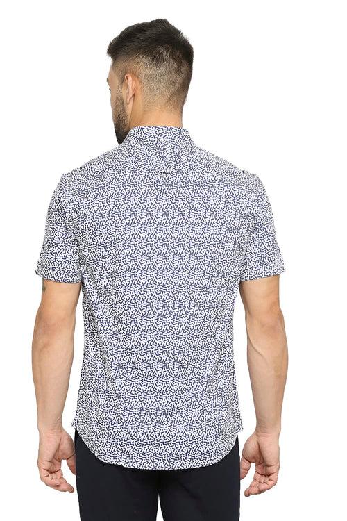 Slim Fit Cotton Poplin Printed Halfsleeves Shirt