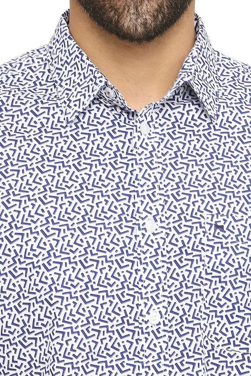 Slim Fit Cotton Poplin Printed Halfsleeves Shirt