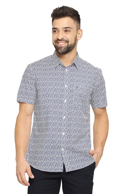 Slim Fit Cotton Poplin Printed Halfsleeves Shirt