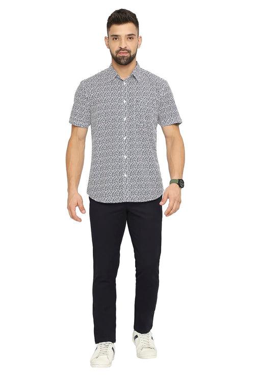 Slim Fit Cotton Poplin Printed Halfsleeves Shirt