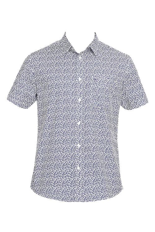 Slim Fit Cotton Poplin Printed Halfsleeves Shirt