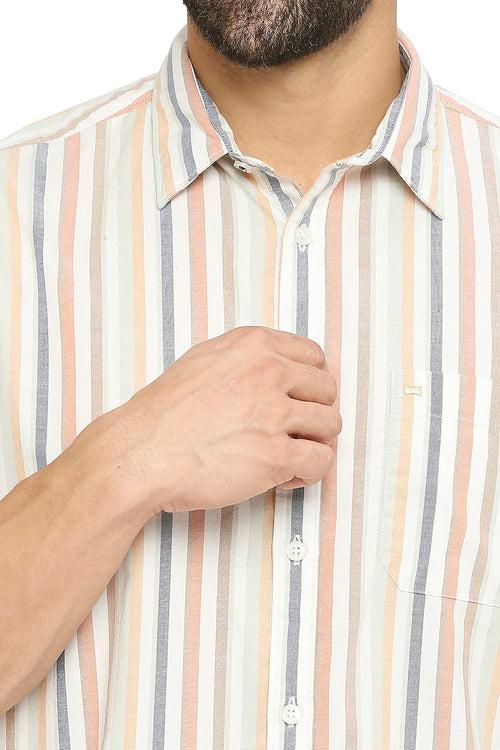 Slim Fit Cotton Oxford Stripe Halfsleeves Shirt