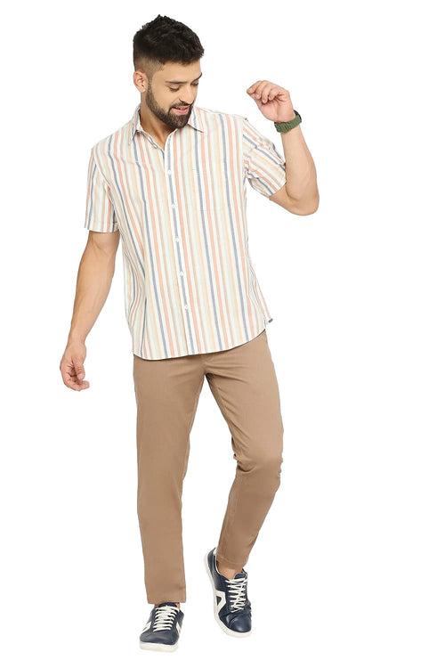 Slim Fit Cotton Oxford Stripe Halfsleeves Shirt