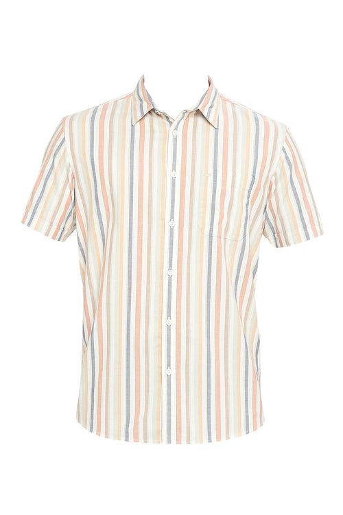 Slim Fit Cotton Oxford Stripe Halfsleeves Shirt