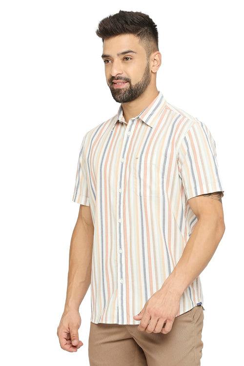 Slim Fit Cotton Oxford Stripe Halfsleeves Shirt