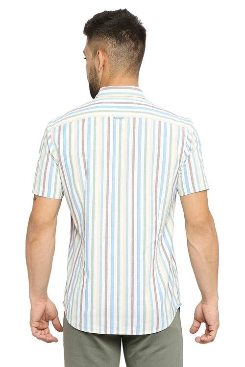 Slim Fit Cotton Oxford Stripe Halfsleeves Shirt