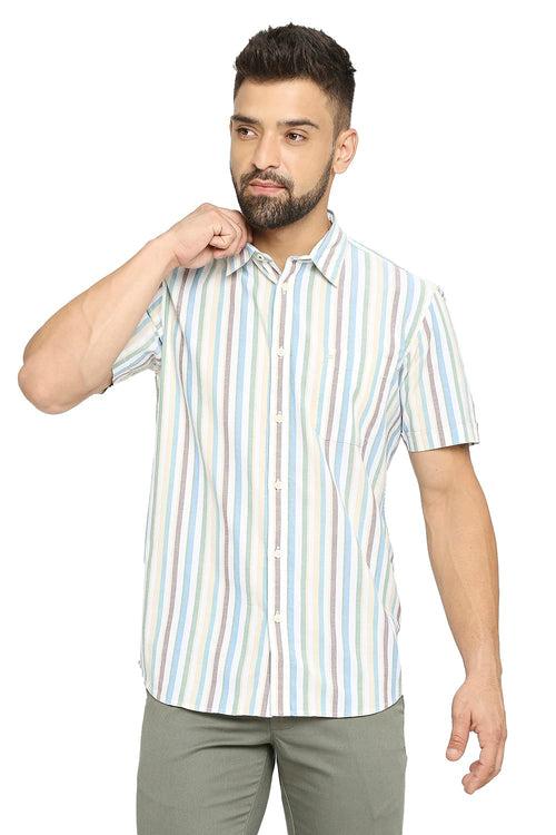 Slim Fit Cotton Oxford Stripe Halfsleeves Shirt