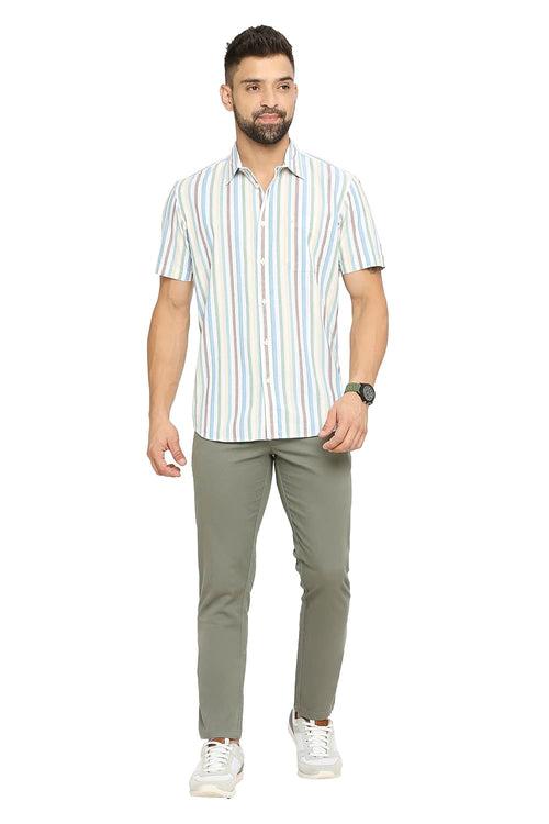 Slim Fit Cotton Oxford Stripe Halfsleeves Shirt