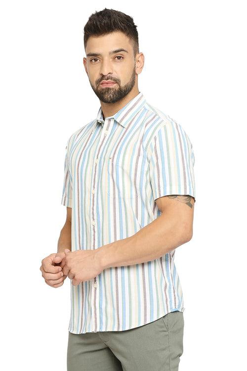 Slim Fit Cotton Oxford Stripe Halfsleeves Shirt