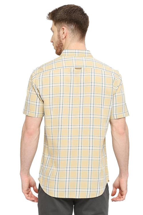 Slim Fit Cotton Twill Checks Halfsleeves Shirt