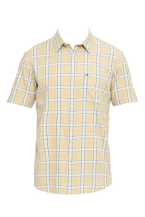 Slim Fit Cotton Twill Checks Halfsleeves Shirt