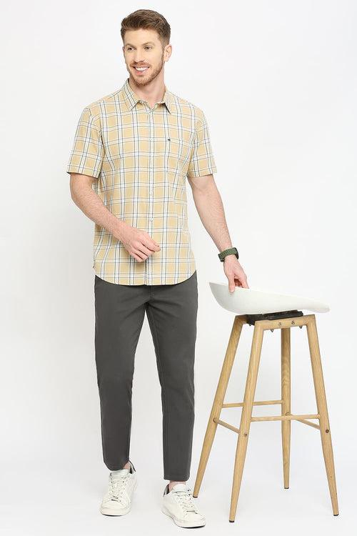 Slim Fit Cotton Twill Checks Halfsleeves Shirt