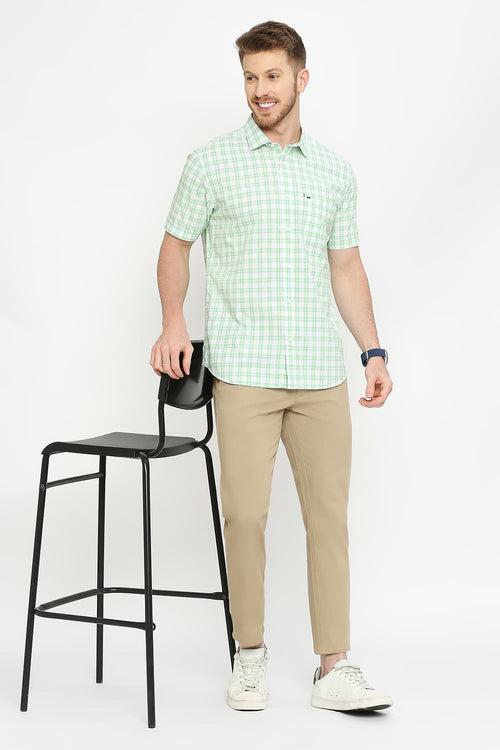 Slim Fit Cotton Checks Halfsleeves Shirt