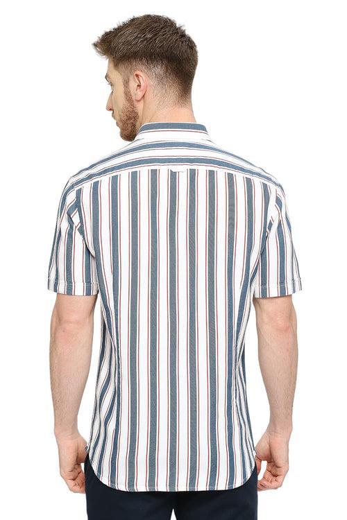 Slim Fit Cotton Tencel Twill Stripe Halfsleeves Shirt