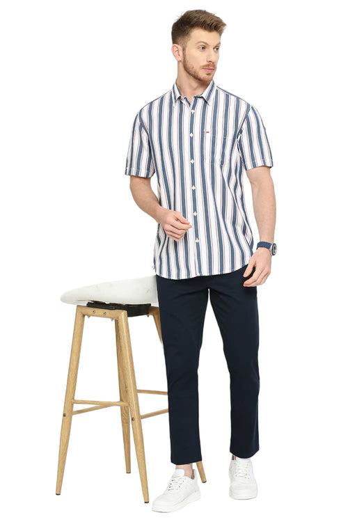 Slim Fit Cotton Tencel Twill Stripe Halfsleeves Shirt