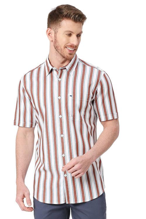 Slim Fit Cotton Tencel Twill Stripe Halfsleeves Shirt