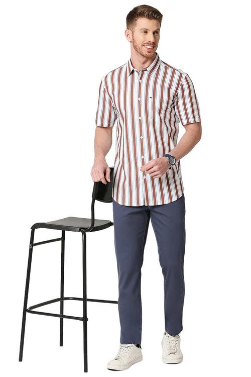 Slim Fit Cotton Tencel Twill Stripe Halfsleeves Shirt