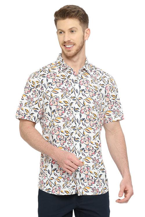 Slim Fit Cotton Viscose Printed Halfsleeves Shirt