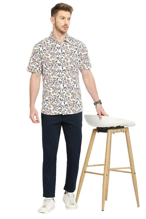 Slim Fit Cotton Viscose Printed Halfsleeves Shirt