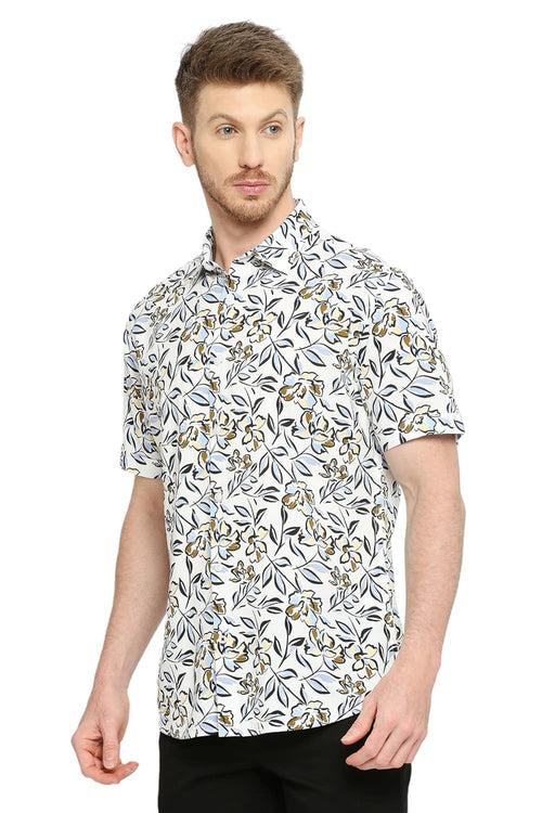 Slim Fit Cotton Viscose Printed Halfsleeves Shirt