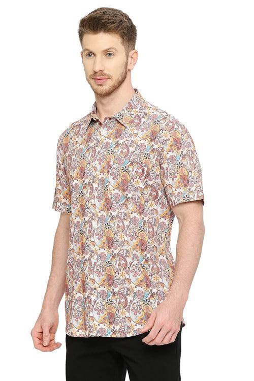 Slim Fit Cotton Viscose Digital Printed Halfsleeves Shirt