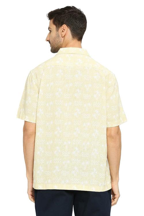 Basics Relaxed Fit Cotton Hopsack Printed Halfsleeves Shirt