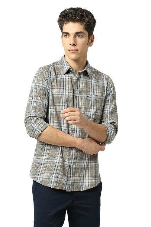 Slim Fit Cotton Twill Checks Shirt