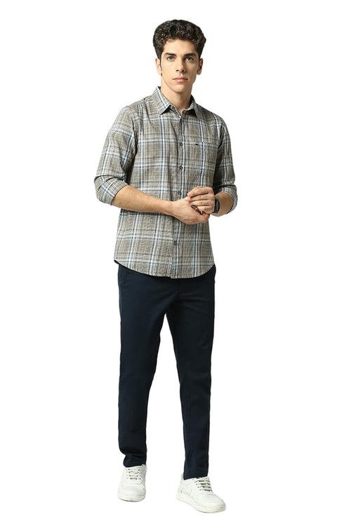 Slim Fit Cotton Twill Checks Shirt