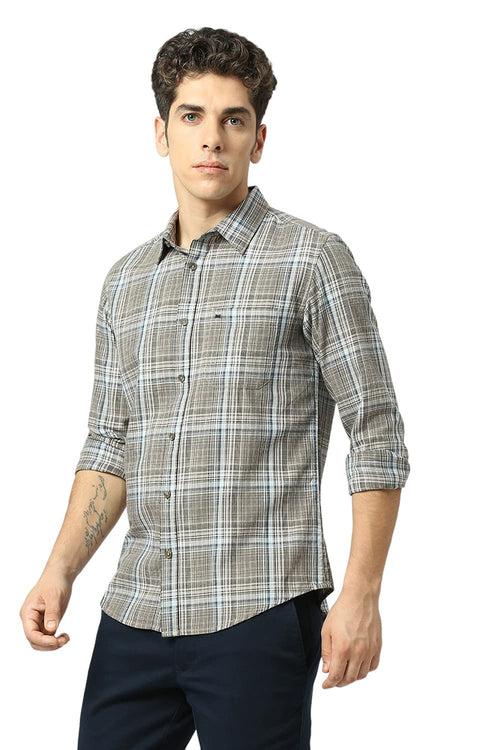 Slim Fit Cotton Twill Checks Shirt