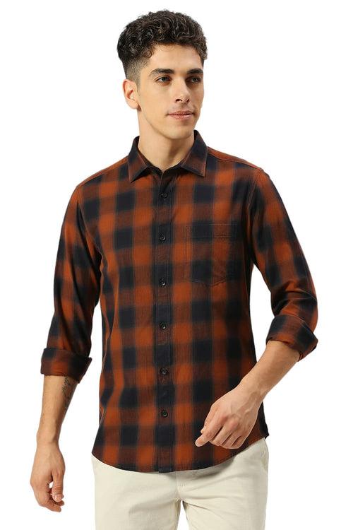 Slim Fit Cotton Twill Checks Shirt