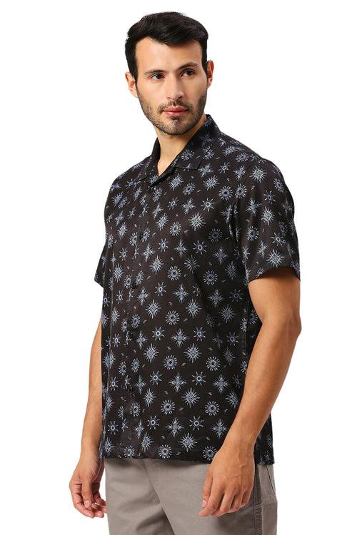 Relaxed Fit Polyester Stretch Twill Printed Halfsleeves Shirt