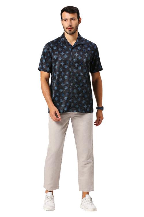 Relaxed Fit Polyester Stretch Twill Printed Halfsleeves Shirt