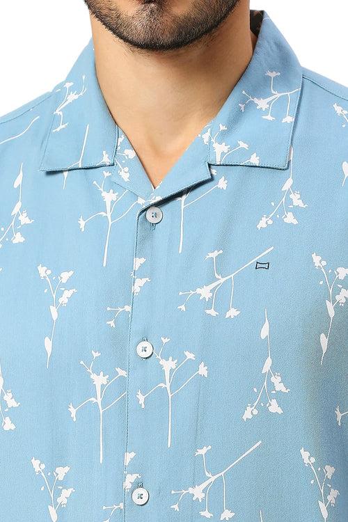 Relaxed Fit Cotton Viscose Twill Printed Halfsleeves Shirt