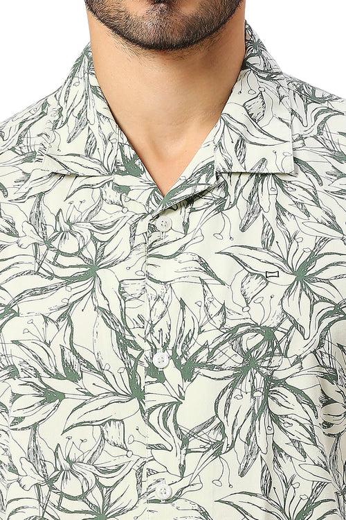 Relaxed Fit Cotton Viscose Twill Printed Halfsleeves Shirt