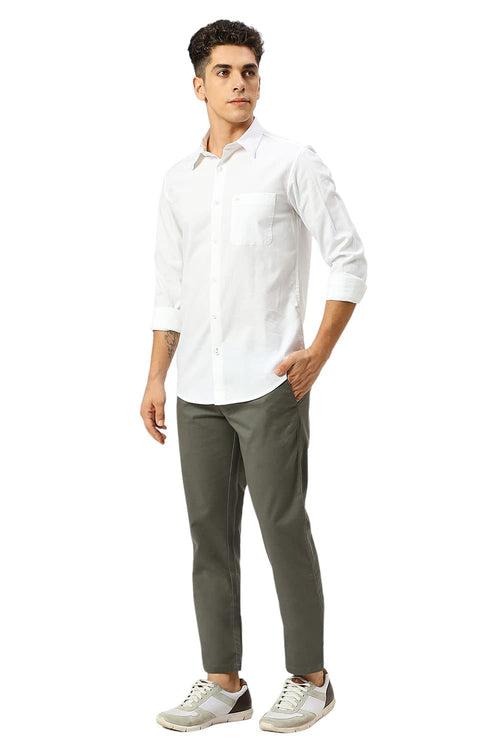 Tapered Fit Cotton Stretch Dobby Trousers