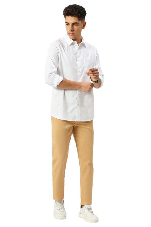 Tapered Fit Cotton Stretch Peach Twill Trousers