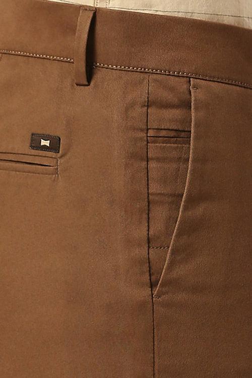 Tapered Fit Cotton Stretch Peach Twill Trousers