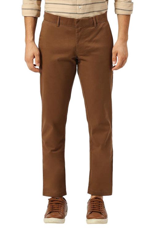 Tapered Fit Cotton Stretch Peach Twill Trousers