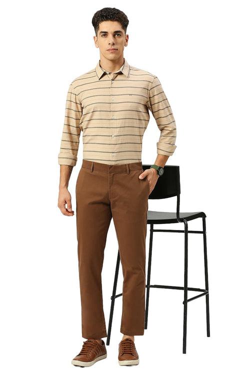 Tapered Fit Cotton Stretch Peach Twill Trousers