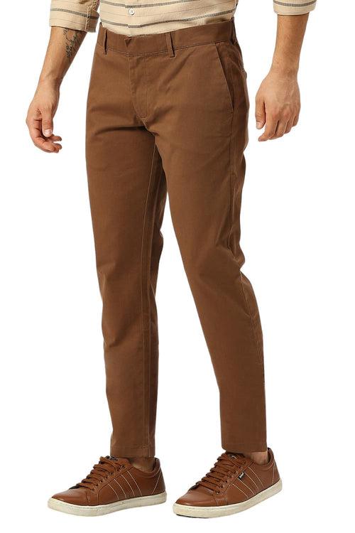 Tapered Fit Cotton Stretch Peach Twill Trousers