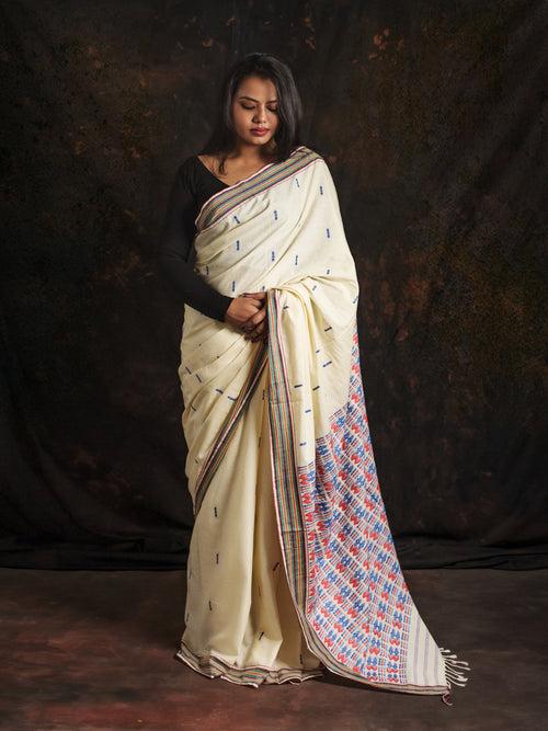 Mizo Cream Silk Cotton Saree