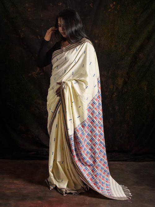 Mizo Cream Silk Cotton Saree