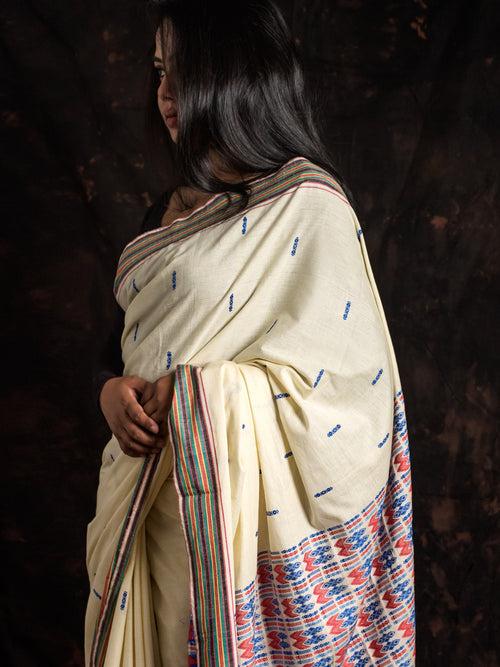 Mizo Cream Silk Cotton Saree