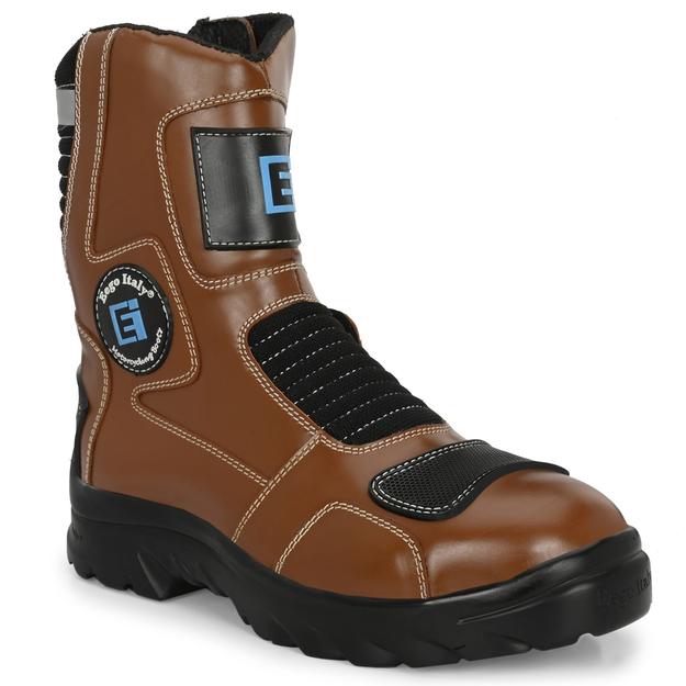 Eego Italy Patrol, Water Resistant Biker boot/Motorcycle riding boot, real leather upper & anti slip sole with steel toe protection, padded in socks, 3M Reflectors,lace free, with rubber gear protector  and walkable with shin and ankle protection