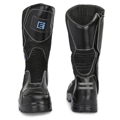 Eego Italy Tourer, Water Resistant Biker boot/Motorcycle riding boot, real leather upper & anti slip sole with steel toe protection, padded in socks, 3M Reflectors,lace free, with rubber gear protector  and walkable with shin and ankle protection