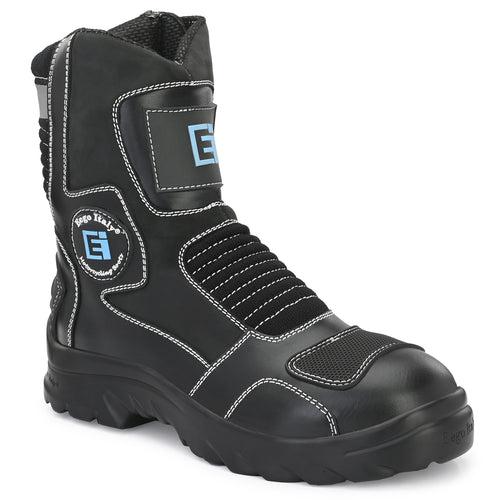 Eego Italy Patrol, Water Resistant Biker boot/Motorcycle riding boot, real leather upper & anti slip sole with steel toe protection, padded in socks, 3M Reflectors,lace free, with rubber gear protector  and walkable with shin and ankle protection